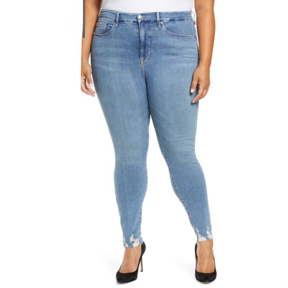 Good American Good Legs High Waist Raw Hem Skinny Legs Jeans